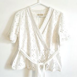 White eyelet lace cotton peplum top